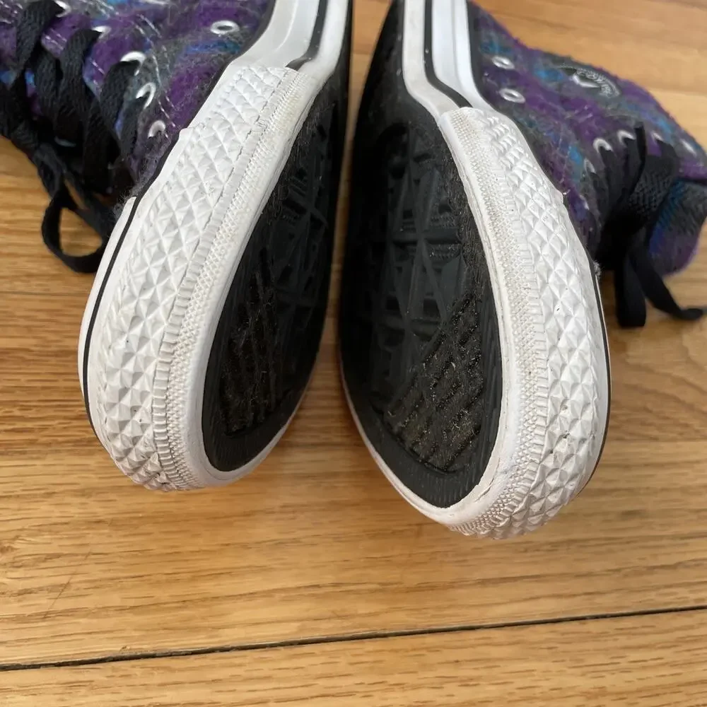 Converse Chuck Taylor All Star Kids High Top Purple Plaid Junior Size 3 - BP